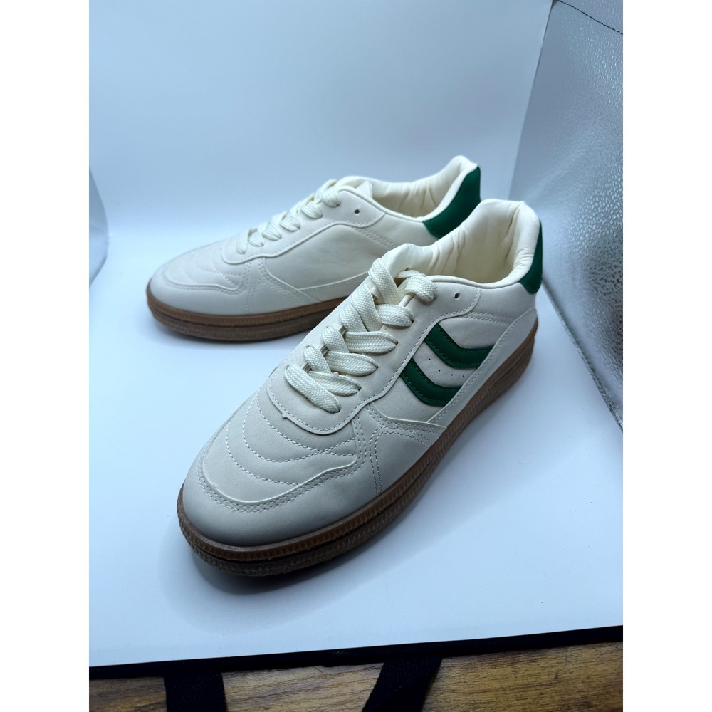 Nicole Miller Mens 9 Sneaker Cloud White Green Gum Leather Low Top Casual Shoes